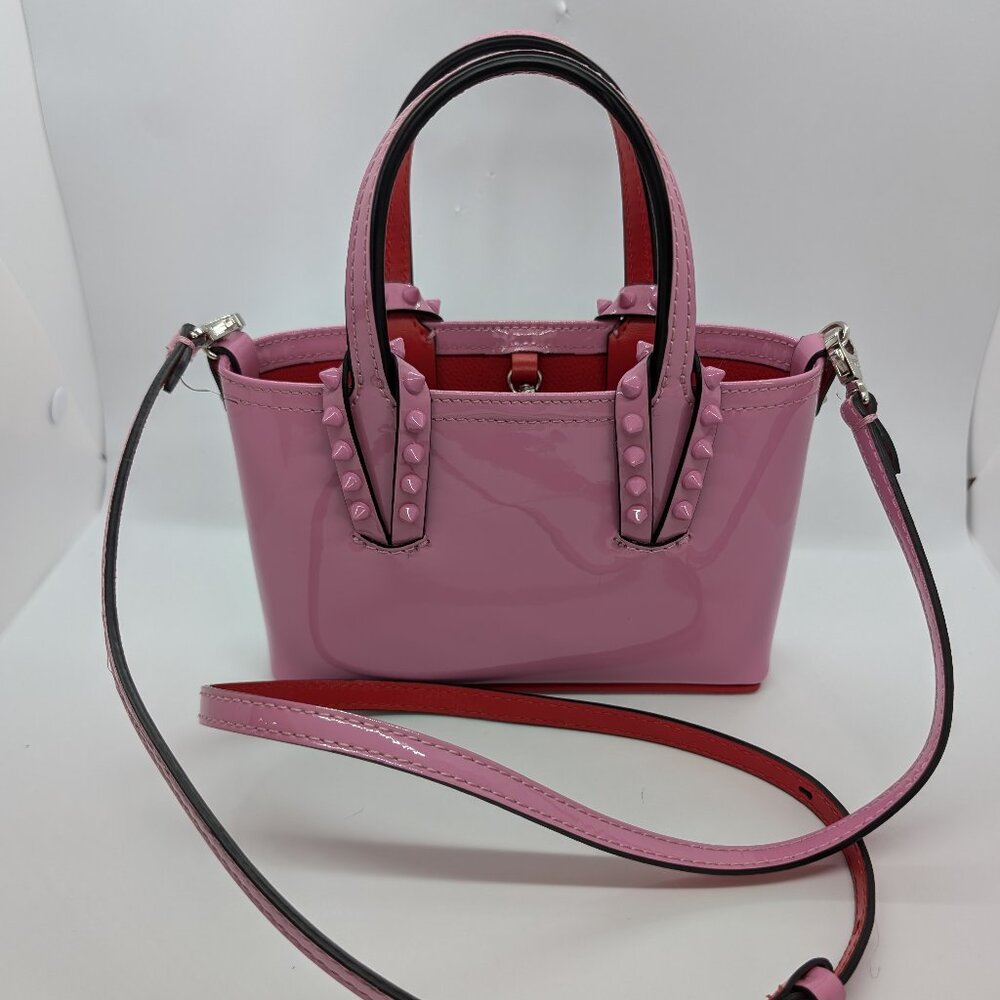 Baby pink patent Christian Louboutin mini Cabata bag